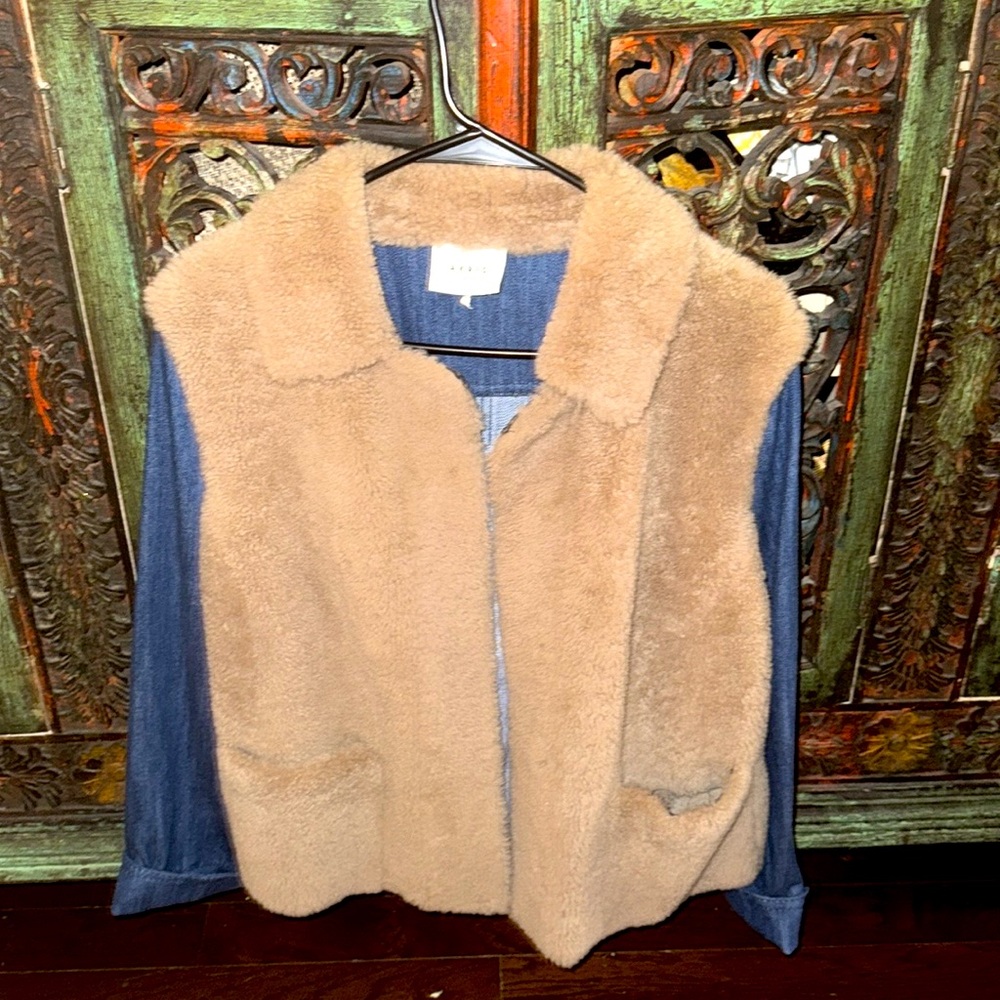 Never been worn Akris Punto denim with lamb accent jacket